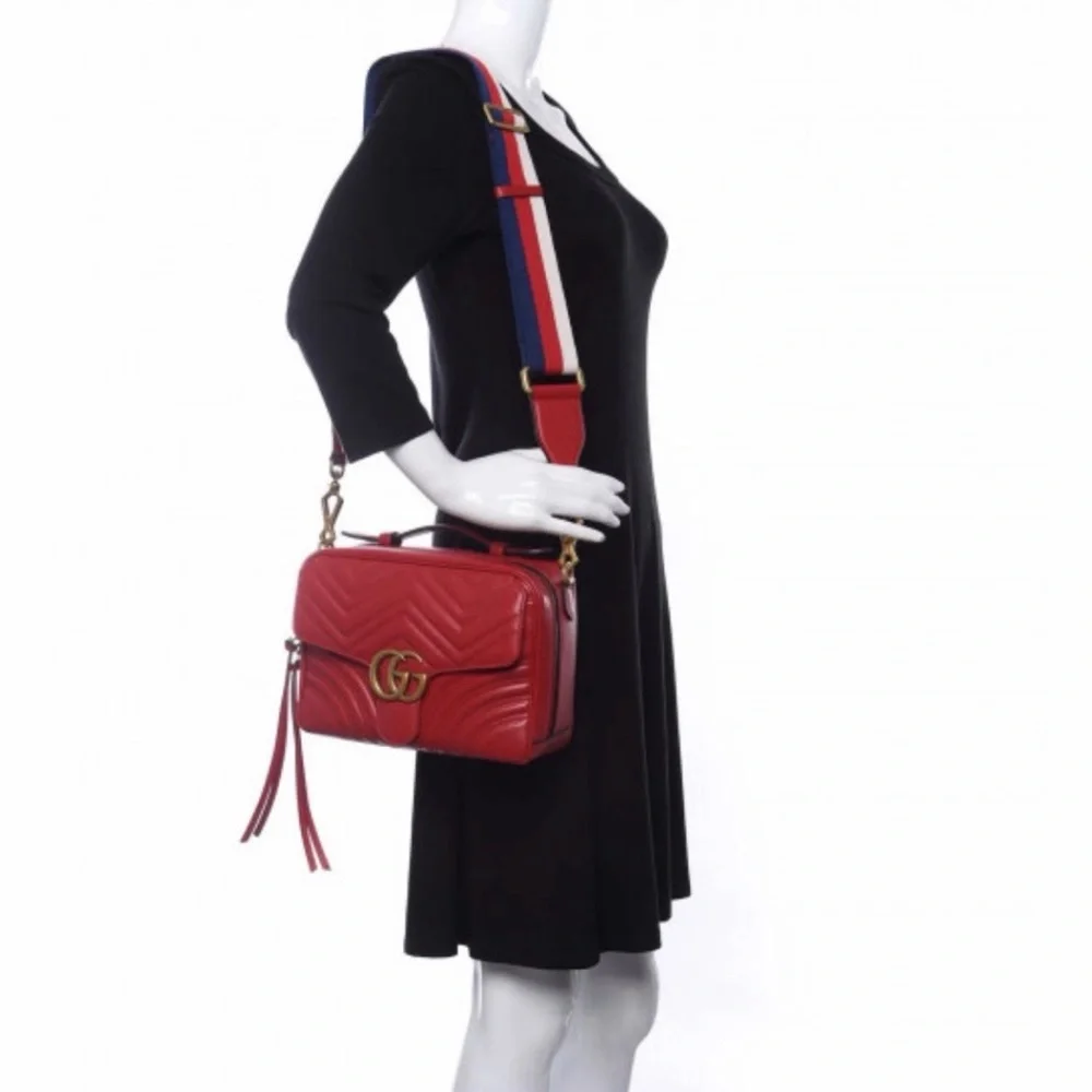 Gucci Red Quilted GG Shoulder Bag with Gold Hardware - Picture 14 of 15